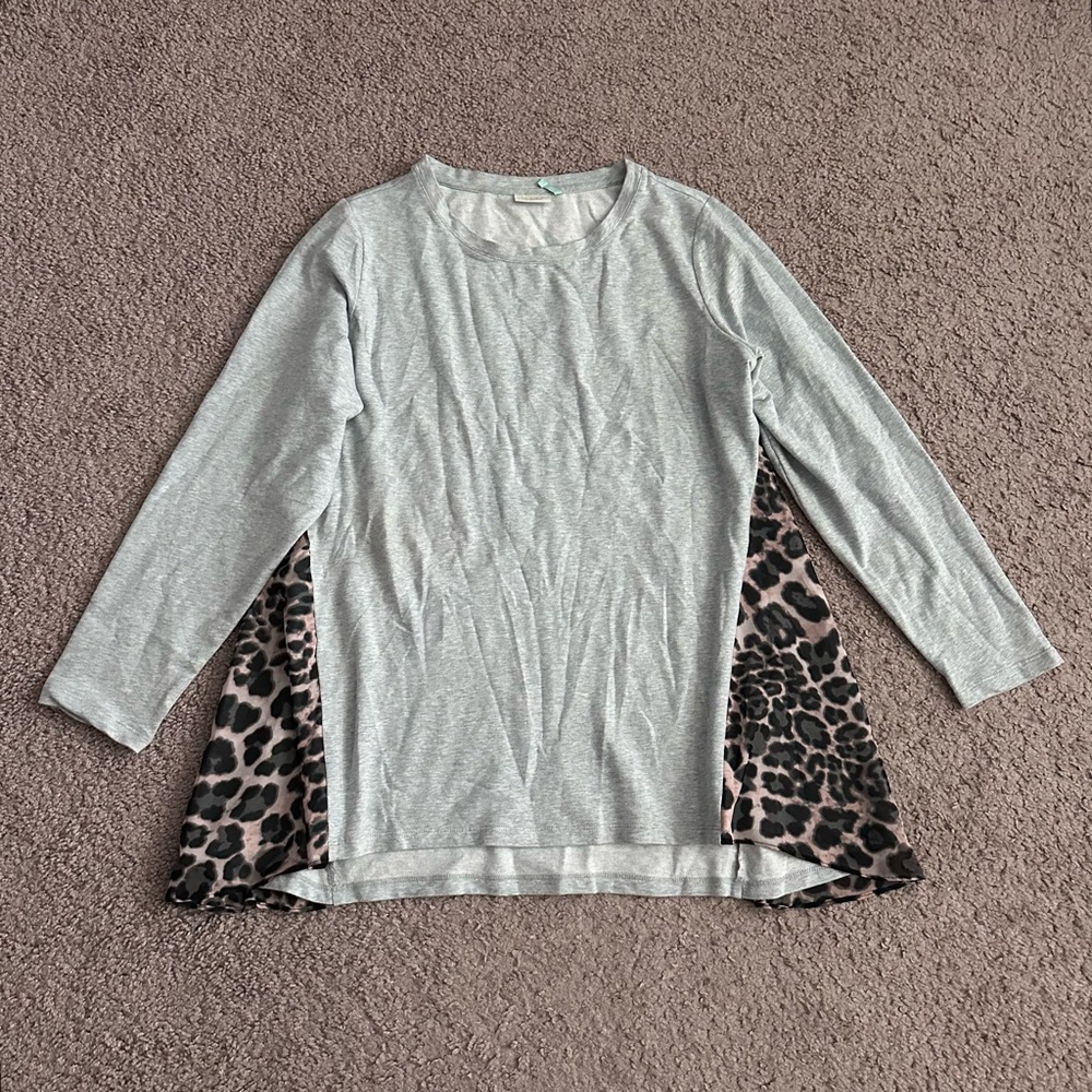 Logo Lounge Gray Leopard Print Long Sleeve Tunic Top Womens XL